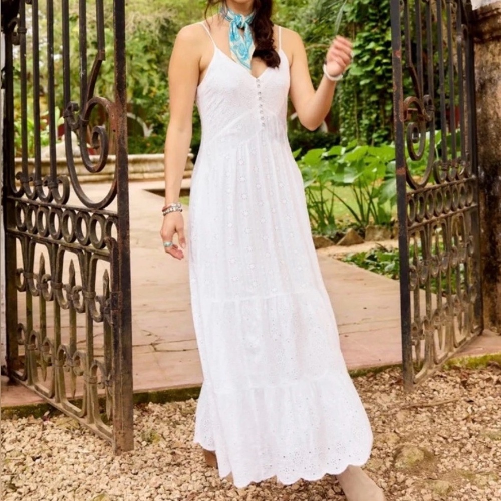 NWT Sundance Women’s Size L White Boho Maxi Dress Lace Embroidered